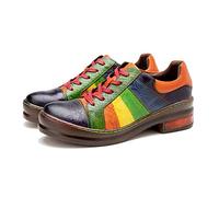 CrazycatZ Women's Leather Oxford Shoes Perforated Lace-up Wingtip Multicolor Leather Oxfords Vintage Oxford Shoes (503, Numeric_7)