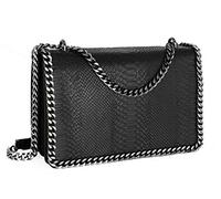 CRAZYCHIC Women's Chains Crossbody Bag Snakeskin Python PU Leather Shoulder Handbag Quilted Clutch Evening Messenger Bag Pochette Purse Party Elegant Bags Black