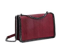 CRAZYCHIC Women's Chains Crossbody Bag Snakeskin Python PU Leather Shoulder Handbag Quilted Clutch Evening Messenger Bag Pochette Purse Party Elegant Bags Burgundy Red