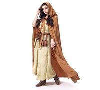 Crazycos Medieval Costume Women Vintage Medieval Dress with Cape Gothic Clothes Renaissance Vintage Halloween Dress Up Outfit Cosplay-L Yellow