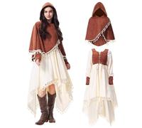 Crazycos Women Renaissance Dress Medieval Dress for Women Vintage Beige & Brown Renaissance Gown with Detachable Hooded Cape Renaissance Fairs, Cosplay, Themed Weddings & Halloween-M