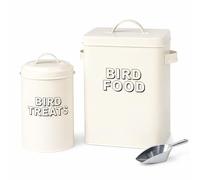 CrazyGadget 2PC Bird Food Storage Tin Cream Metal Bird Food Storage With Bird Treat Storage Tin Vintage Shabby Chic