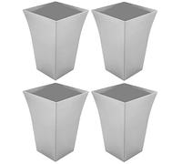 CrazyGadget 4 x Large Milano Tall Planter Square Plastic Garden Flower Plant Pot Gloss Finish SILVER