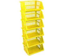 CrazyGadget® Multi Purpose Large Plastic Colour Storage Rack Stand Stacking Stackable Basket - Made In U.K. (6 Tiers, Yellow)