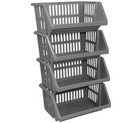 CrazyGadget® Multi Purpose Large Plastic Colour Storage Rack Stand Stacking Stackable Basket - Made In U.K. (4 Tiers, Silver)