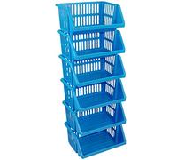 CrazyGadget® Multi Purpose Large Plastic Colour Storage Rack Stand Stacking Stackable Basket - Made In U.K. (6 Tiers, Sky Blue)