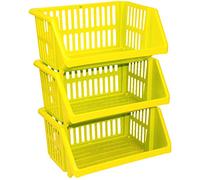 CrazyGadget® Multi Purpose Large Plastic Colour Storage Rack Stand Stacking Stackable Basket - Made In U.K. (3 Tiers, Yellow)