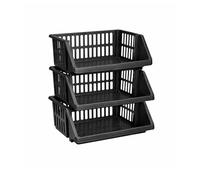 CrazyGadget® Multi Purpose Large Plastic Colour Storage Rack Stand Stacking Stackable Basket - Made In U.K. (3 Tiers, Black)