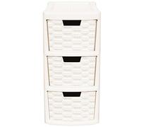 CrazyGadget® Rattan Style Plastic Small 3 Drawer Tower Storage Unit for School Home Office - Made In U.K. (4pc, Cream)