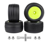 CrazyHobby Preglued Tires and Wheels Front & Rear for Losi Mini-T 2.0 (Green Rims)