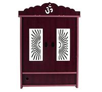 Crazyink Handmade Beautiful Wooden Temple/ Home Temple/Puja Mandir/Wall Hanging and Table Top Home Mandir Temple /Home Decor Beautiful Wooden Temple with Storage Box (Maroon 1)