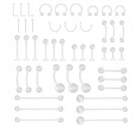 CrazyPiercing 45pcs Clear Piercing Retainers Bioflex Nose Tongue Nipple Belly Rings Assorted Clear Plastic Body Piercing Jewelry for Women Man, Plastic, no gemstone