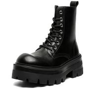 CrazySavage Mens Black Lace Up Platform Boots Wide Toe Side Zip Chunky Heel Sole Ankle Boots Comfortable High Top Waterproof Biker Boots, Black (black B), 12 UK