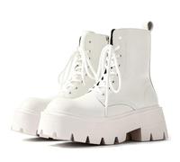 CrazySavage Mens Black Lace Up Platform Boots Wide Toe Side Zip Chunky Heel Sole Ankle Boots Comfortable High Top Waterproof Biker Boots, White opulent garden, 8 UK
