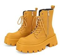 CrazySavage Mens Black Lace Up Platform Boots Wide Toe Side Zip Chunky Heel Sole Ankle Boots Comfortable High Top Waterproof Biker Boots, yellow, 11 UK