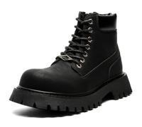 CrazySavage Mens Black Lace Up Platform Boots Wide Toe Side Zip Chunky Heel Sole Ankle Boots Comfortable High Top Waterproof Biker Boots, Black D, 12 UK