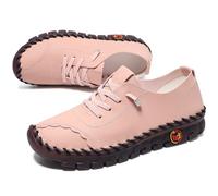 CrazySavage Women's Casual Leather Flats Shoes Comfort Handmade Soft Bottom Slip-on Loafer Breathable Non-Slip Round Toe Fashion Driving Walking Shoes, Pink, 8.5 UK