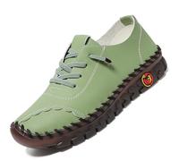 CrazySavage Women's Casual Leather Flats Shoes Comfort Handmade Soft Bottom Slip-on Loafer Breathable Non-Slip Round Toe Fashion Driving Walking Shoes, Green, 7 UK