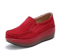 CrazySavage Women's Toning Rocker Walking Shoes Platform Suede Sneakers Slip On with Wedge Orthotic Insole Pain Relief Arch Support That, Red (red A), 6.5 UK