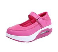 CrazySavage Womens Walking Shoe-Sock Sneakers Slip on Nursing Orthotic Heel Pain Relief Wedge Mesh Platform Air Cushion Buffer Nurse Shoe, Rose Red/Pu, 6.5 UK