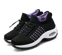 CrazySavage Womens Walking Shoe-Sock Sneakers Slip on Nursing Orthotic Heel Pain Relief Wedge Mesh Platform Air Cushion Buffer Nurse Shoe, Purple, 5.5 US