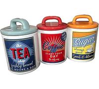 crazyshop Retro 50's 60's Style Ceramic Canisters/Jars for The Kitchen Counter - 3 Count, 14 cm (H) x 10 cm (D), Multicolor, Air Tight Lids - Tea, Coffee, Sugar