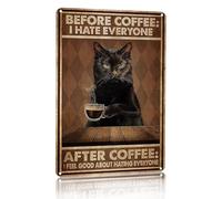 CrazySign Funny Black Cat Before Coffee I Hate Everyone Tin Sign Vintage Home Coffee Bar Wall Art Decor 8x12 Inch (3024)