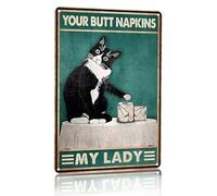 Crazysign Funny Cat Bathroom Decor Sign Tuxedo Cat Your Butt Napkin My Lady Tin Sign for Women Girls Cat Lovers Gift 8x12 INCH (3051)