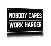CrazySign "Nobody Cares Work Harder" Vintage Motivational Metal Sign - Ideal for Home Gym Motivation, Workout Room Decor, Inspirational Gift for Fitness Enthusiasts & Home Offices 12 x 8 Inch(26009)