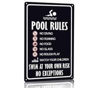Crazysign Pool Rules Sign Warning Swim At Your Own Risk Vintage Tin Sign for Swimming Pool Water Park Beach Decor 8x12 Inches (3131)