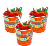 Crazzy Candy Factory Gummy Noodles Cup 63g each Fruit-Flavoured Sweets noodles with Chopsticks Fun Candy for Kids and Adults (Pack of 3, Mixed-Fruit)