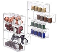 CRCFSUK 2Pcs Acrylic Coffee Pod Storage Organiser with 4 Drawers - Transparent Holder for Nespresso Vertuo/Original, Dolce Gusto & K-Cups - 24.7x17.6x6.6cm (9.7x6.9x2.6in) Stackable Drawer Box