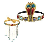 CRDARAAV 2x Egyptian Costume Accessories Snake Shape Headpiece Beaded Tassel Necklace