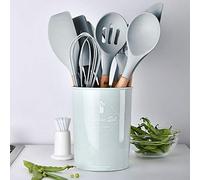 CRDARAAV Silicone Kitchenware Wooden Handle Hand Held Safe Non-stick Portable Cookware House Restaurant Cooking Tools Accessories Skimmer Spatula Grey