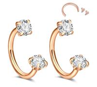 Crdifu 16G Internally Threaded Horseshoe Nose Ring, 8mm Rose Gold Horseshoe Ring Tragus Helix Rook Piercing Jewellery, 1.2mm Horseshoe Conch Snug Earrings Stainless Steel Septum Cartilage Ring CZ