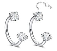 Crdifu 16G Internally Threaded Horseshoe Nose Ring, 8mm Silver Horseshoe Ring Tragus Helix Rook Piercing Jewellery, 1.2mm Horseshoe Conch Snug Earrings Stainless Steel Septum Cartilage Ring CZ