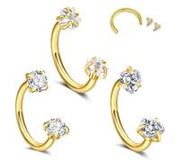 Crdifu 18G Internally Threaded Horseshoe Nose Ring, 8mm Gold Horseshoe Ring Hoop Helix Tragus Piercing Jewellery, 1mm Thin Conch Rook Earring Stainless Steel Septum Ring 3mm CZ