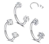 Crdifu 18G Internally Threaded Horseshoe Nose Ring, 8mm Silver Horseshoe Ring Hoop Helix Tragus Piercing Jewellery, 1mm Thin Conch Rook Earring Stainless Steel Septum Ring 3mm CZ