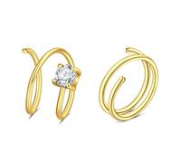 Crdifu 20G Plain Double Nose Ring Gold, 8mm Crystal Nose Hoop Stainless Steel, 0.8mm Thin Double Hoop Nose Rings for Women Men, 2 Pcs CZ Nose Piercing, Nostril Piercing Jewellery Girls Gift