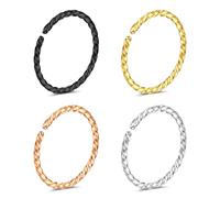 Crdifu 20G Plain Nose Ring, 8mm Nose Hoop Stainless Steel, 0.8mm Thin Nose Rings for Women Men, 4 Pcs Nose Piercing, Colorful Nostril Piercing Jewellery Girls Gift 4 in 1 Pack