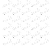 Crdifu 30PCS 20G Clear Nose Studs Retainer Set for Work School MRI Surgery, UV Flexible Clear Nose Piercing L-Shape Flat Top 0.8mm, Invisible Nostril Retainers Safe