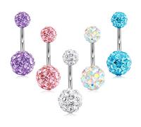 Crdifu 5-Piece Belly Button Piercing with Stone, 14 Gauge 6/8/10 mm Barbell Set, Surgical Steel Piercing, Belly Button Jewellery, Metal