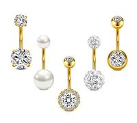 Crdifu 5pcs Gold Belly Bars 10mm Surgical Steel 14 Gauge Navel Button Rings Piercing Jewellery Belly Button Bars for Women Summer Vacation