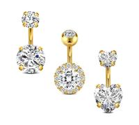 Crdifu 6mm Belly Bars Silver Gold 14G Heart Flower 316L Stainless Steel | 1.6mm Gauge Belly Button Bar Set AB CZ Crystal Sunflower Halo Set, Iridescent Navel Piercing Jewellery for Women