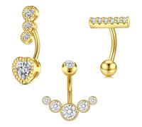 Crdifu Reverse Belly Bars Silver Gold 14G 10mm Flower Heart | 1.6mm Belly Button Bar Set 316L Stainless Steel, Top-Down CZ Belly Piercing for Women, Leaf Teardrop Crystal Navel Jewellery