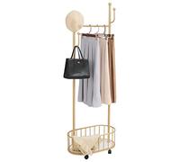 Cre Cra Golden Clothing Rack with Wheels Rolling Clothes Rack with Storage Basket Metal Moveable Coat Rack Stand Modern Garment Rack for Hanging Clothes for Bedroom Boutiques Coat Hanger Rack