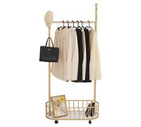 Cre Cra Golden Clothing Rack with Wheels Rolling Clothes Rack with Storage Basket Metal Moveable Coat Rack Stand Modern Garment Rack for Hanging Clothes for Bedroom Boutiques Coat Hanger Rack