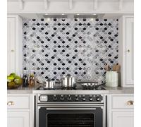 CRE8TIVE Grey White Fish Scale Wall Tiles Peel and Stick Splashback for Kitchen Marble Effect Tiles 4 PCS 30.5cm x 30.5cm Modern 3D Waterproof Bathroom Tile Stickers Shower Room Fireplace Laundry Room