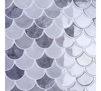 CRE8TIVE Grey White Fish Scale Wall Tiles Peel and Stick Wall Tiles Waterproof Splashback for Kitchen Bathroom Tile Stickers Marble 3D Tile Stickers Shower Room Fireplace 30.5cm x 30.5cm 4 PCS