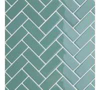 CRE8TIVE Light Green Self Adhesive Wall Tiles 16 PCS 3D Stick on Tiles Bathroom Waterproof Herringbone Peel and Stick Wall Splashback for Kitchen Tile Stickers Laundry Room 30.5cm x 30.5cm
